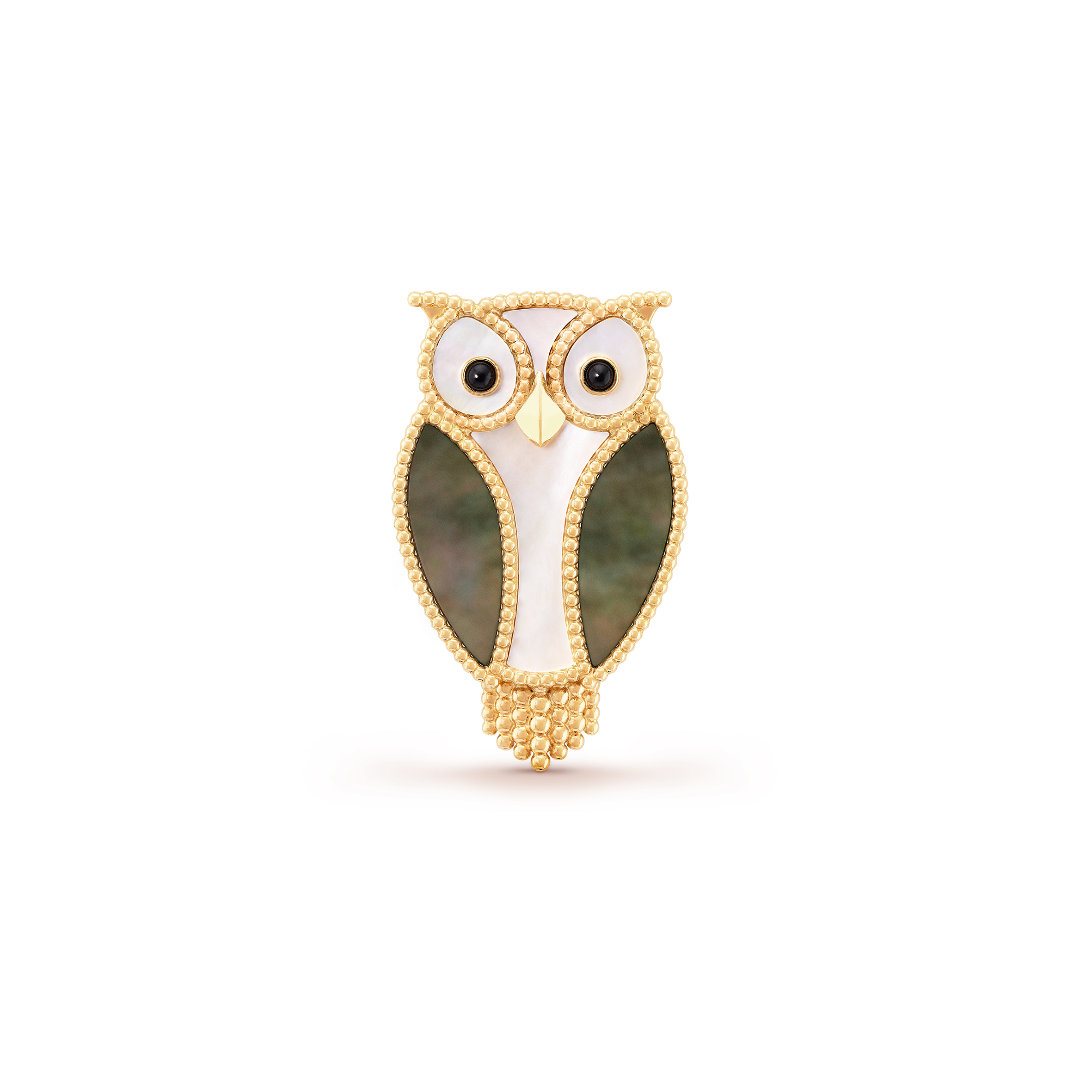 VAN CLEEF ARPELS LUCKY ANIMALS OWL CLIP - YELLOW GOLD, MOTHER-OF-PEARL, ONYX  VCARP2AV00